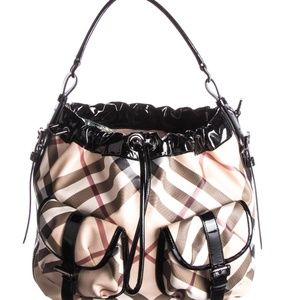 BURBERRY Nova Check Coated Canvas Hobo Bag